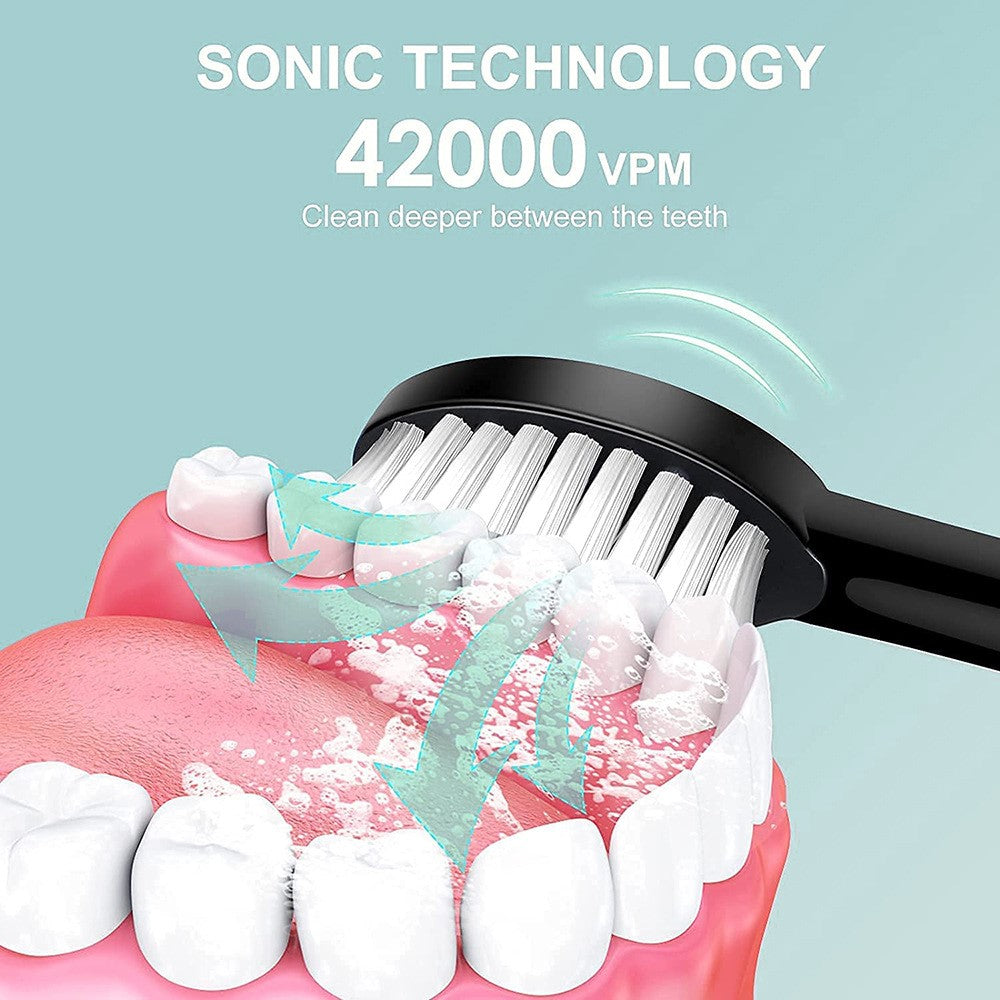 H02030 Electric Toothbrush Rechargeable Sonic Electronic Toothbrush with 8 Brush Heads 2 Mins 6 Modes Smart Timer, 42000VPM