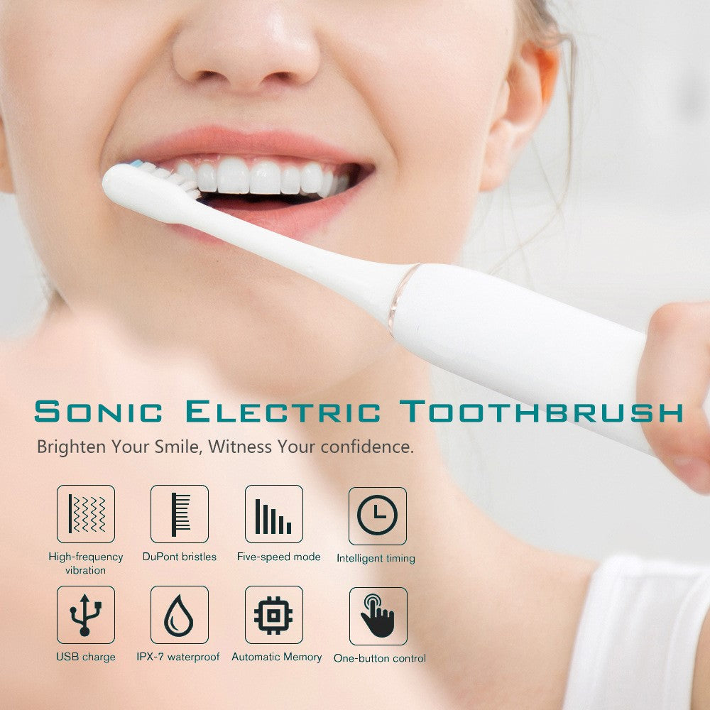 H02030 Electric Toothbrush Rechargeable Sonic Electronic Toothbrush with 8 Brush Heads 2 Mins 6 Modes Smart Timer, 42000VPM