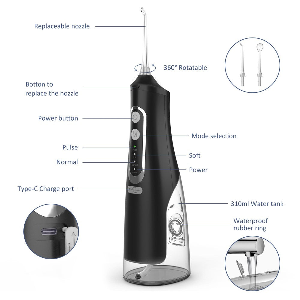 M209 310ml Cordless Water Flosser 4 Modes IPX7 Waterproof Dental Oral Irrigator Teeth Cleaner