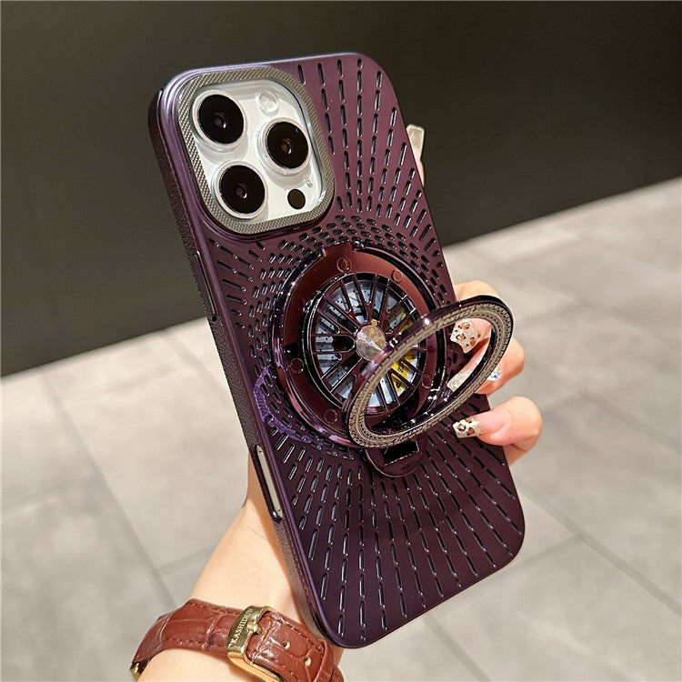 For iPhone 15 Pro Max Case Compatible with MagSafe Gyroscope Kickstand Heat Dissipation PC Back Cover