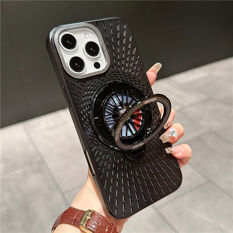 For iPhone 15 Pro Max Case Compatible with MagSafe Gyroscope Kickstand Heat Dissipation PC Back Cover