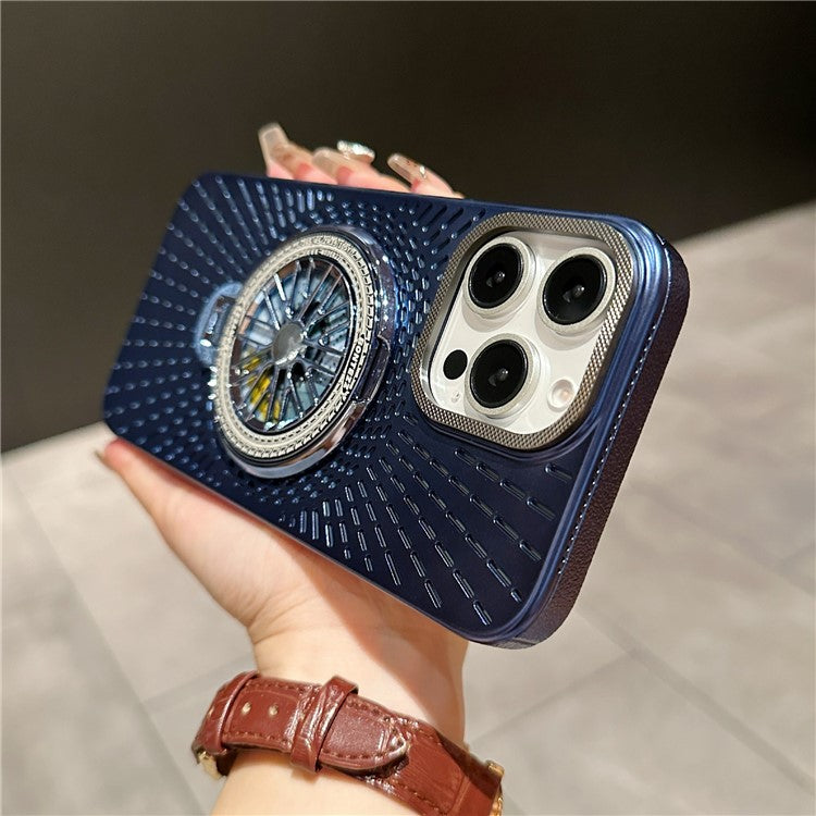 For iPhone 15 Pro Max Case Compatible with MagSafe Gyroscope Kickstand Heat Dissipation PC Back Cover