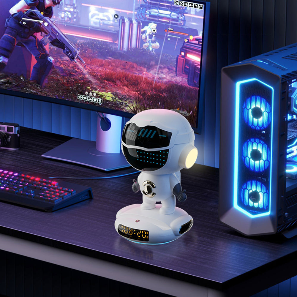 AI Bluetooth Speaker with WiFi - Spaceship Shape, Night Light & Phone Holder